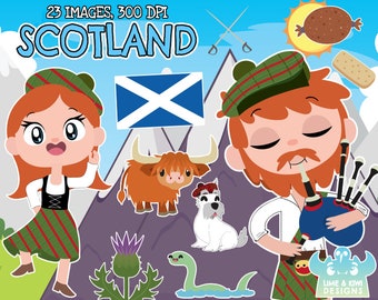 Scotland Clipart, Instant Download, United Kingdom, UK, Scottish, Loch Ness, Highlands, Haggis, Bagpipes, Salmon, Thistle, Haggis Shortbread