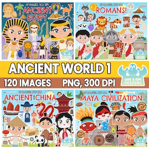 De oude wereld clipart bundel 1, zwart-wit, digitale postzegels, het oude Rome, Romeinen, Maya, Maya's, het oude Egypte, het oude China Mexico