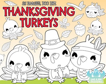 Thanksgiving Turkeys Digital Stamps, Instant Download Art, Commercial Use Clip Art, Pumpkin, Harvest, Thanksgiving Day, Autumn