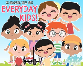 Everyday Kids Clipart, Instant Download, Boy, Girl, Child, Children, Wheelchair, Disabled, Youth, School, Learning, Playtime, Glasses, Play