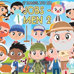Jobs Occupations - Men 2 Clipart, Black and White, Digital Stamps, Woman jobs, Woman Occupations, Employment, Vet, Astronaut, Chef Performer