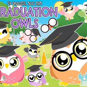 Abschluss-Eulen-Clipart, Schwarz-Weiß, digitale Stempel, Feier, Schule, Hochschule, Diplom, Student, Abschlussmütze, Universität, Eule