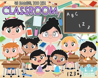 Classroom Clipart, Instant Download Art, Commercial Use  Clip Art, School, Desk, Chalkboard, Book, Educational, Learning, Stationary