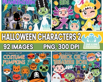 Halloween Characters Clipart Bundle 2, Trick or Treaters, Costume Kids, Halloween Costume, Bride of Frankenstein, Costume Cats Mad Scientist