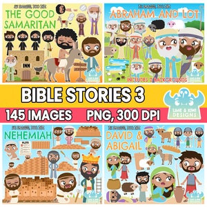 Bible Stories Clipart Bundle 3, Black and White, Digital Stamps, Biblical studies, Abraham and Lot, The Good Samaritan, David and Abigail