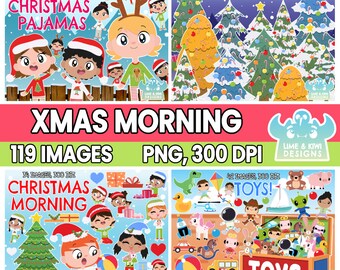Christmas Morning Clipart Bundle 1, Christmas Pyjamas, Christmas Snowmen, Snowman, Christmas Presents, Toys, Gifts Candy cane, Christmas Hat