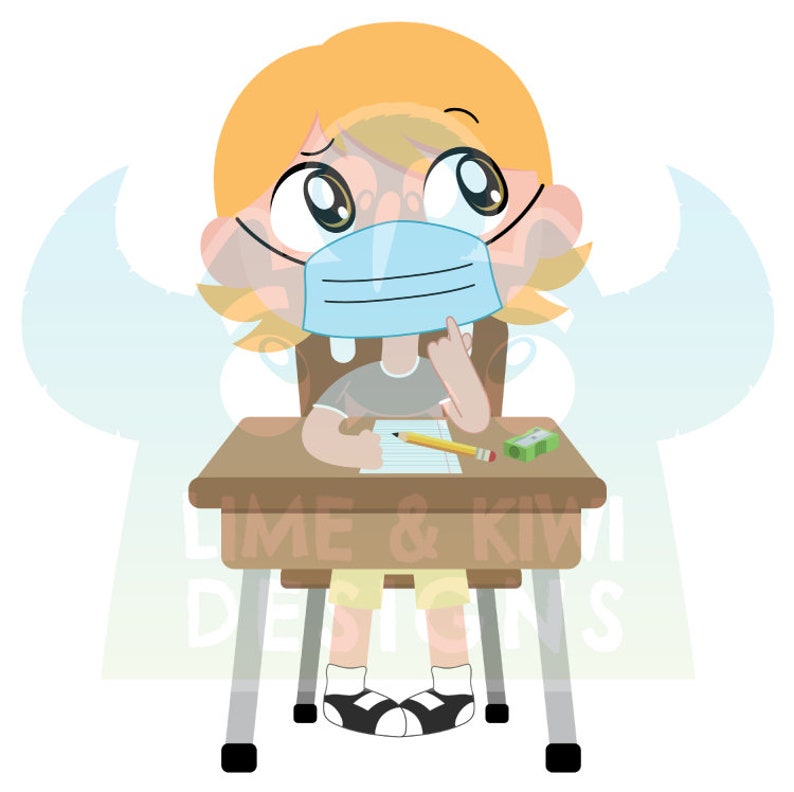 School Kids with Face Masks Clipart Instant Download Vector Etsy México
