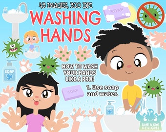 Washing Hands Clipart, Instant Download Art, Germs, Viruses, Diseases, Sink, Bathroom, Soap, Liquid Soap, Cleaning, Hygiene, Kids