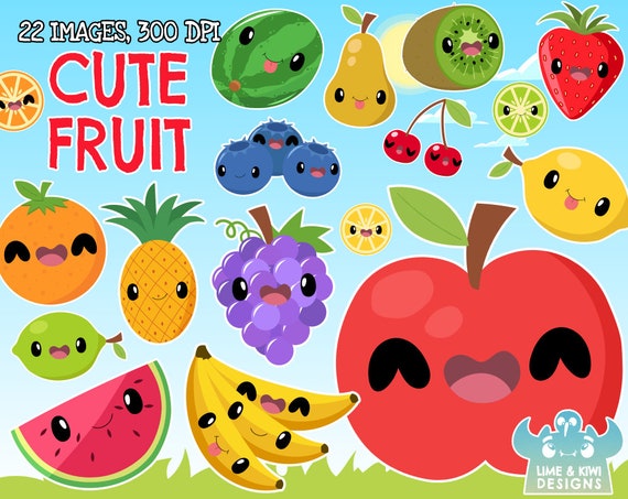 Fruit Clipart Instant Download Fruit Designs Watermelon Art Strawberry Art Banana Kiwi Illustration Clipart