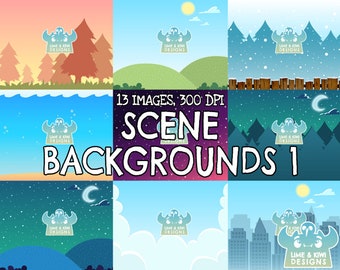 Scene Backgrounds 1 Clipart, Black and White, Digital Stamps, Commercial Use Clip Art, space background, night background, tree background