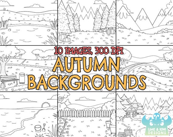 Black and White Autumn Backgrounds Clipart Instant Download | Etsy