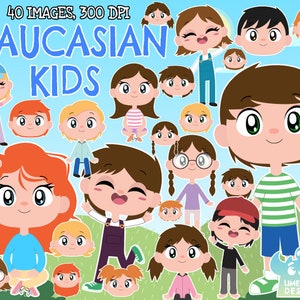 Caucasian Kids Clipart, Black and White, Digital Stamps, Commercial Use Clip Art, Boy, Girl, Child, Children, Kids of the World, Community