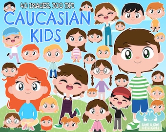 Caucasian Kids Clipart, Instant Download  Art, Commercial Use Clip Art, Boy, Girl, Child, Children, Kids of the World, Community