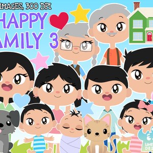 Happy Family 3 Clipart, Black and White, Digital Stamps, Commercial Clip Art, Home, Family time, Mom, Dad, Sister, Brother, Grandma, Grandpa