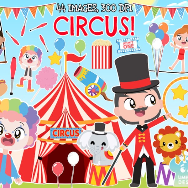 Circus clipart, Instant Download Art, Ringmaster, Performance, Spectacle, Animals, Clown, Trapeze, Tightrope, Circus tent, Juggling