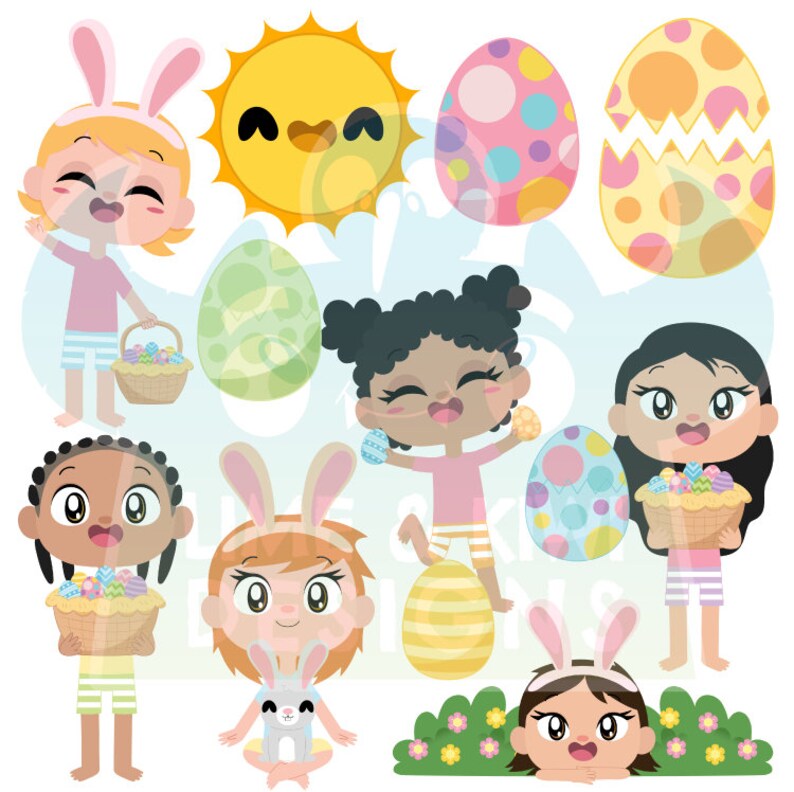 Easter Egg Hunt Clipart, Black and White, Digital Stamps, Spring ...