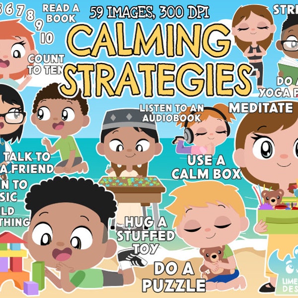 Calming Strategies Kids Clipart, Black and White, Digital Stamps, Coping Kids, Coping Strategies, Bean Bag, Calm Box, School Kids, Children