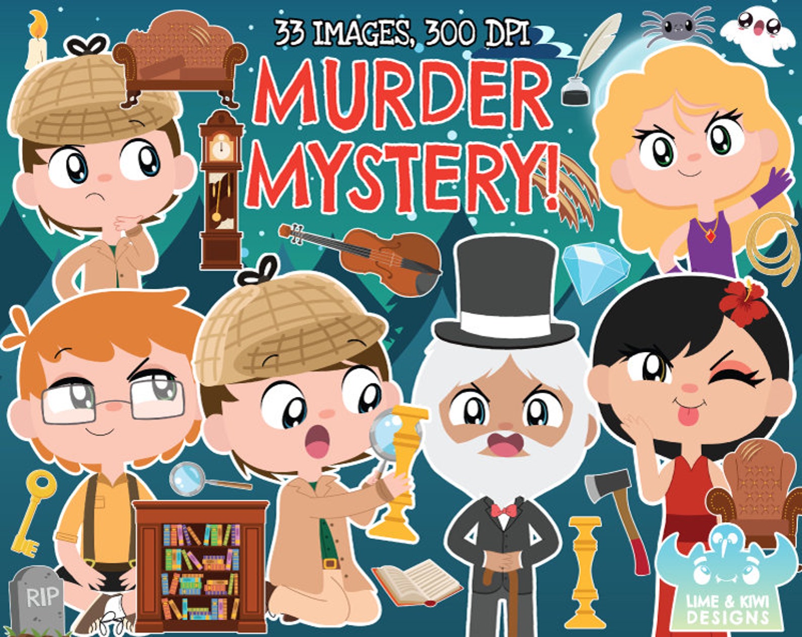Murder Mystery/Detective Clipart Instant Download Vector Art | Etsy