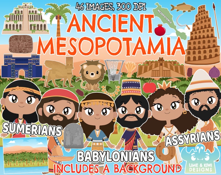 Ancient Mesopotamia Clipart, Black and White, Digital Stamps, Sumerians, Babylonians, Assyrian, Tower of Babel, Hanging Gardens of Babylon