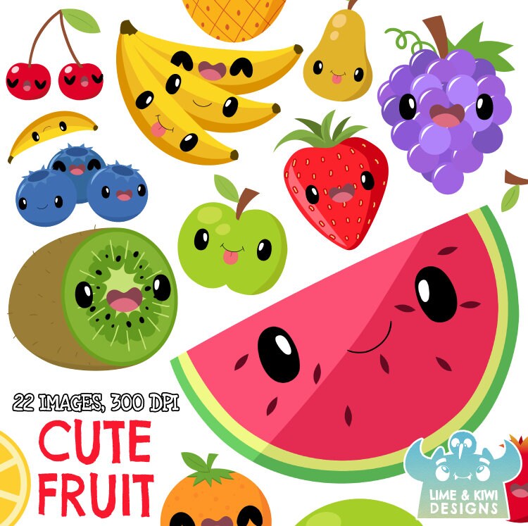Cute Fruit Clipart Instant Download Vector Art Commercial | Etsy