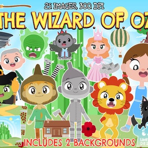 The Wizard of Oz Clipart, Instant Download, Fantasy, Dorothy Gales, Wicked Witch, Yellow Brick Road, Emerald City, Backgrounds, Lion, Tinman