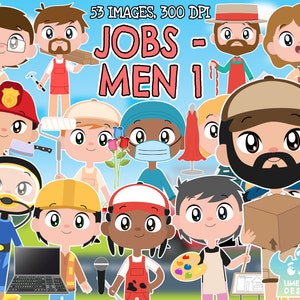Jobs Occupations - Men 1 Clipart, Black and White, Digital Stamps, Woman jobs, Woman Occupations, Employment, Doctor, Builder, Firefighter