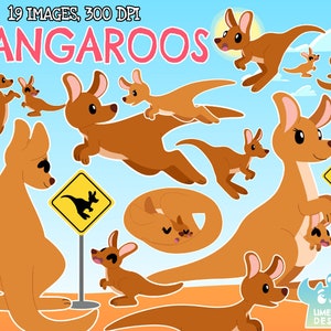 Kängurus Clipart, schwarz und weiß, digitale Briefmarken, kommerzielle ClipArt, Joey, Beuteltier, Känguru-Zeichen, Australien Aussie Australisches Tier