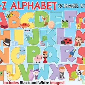 A-Z Alphabet Clipart, Black and White, Digital Stamps, Alphabet Letters, Letter Bundle, Alphabet Bundle, Letters, Alphabet for kids Learning