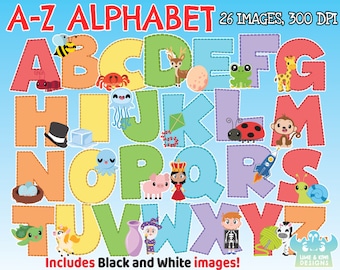 Clipart Alphabet de A à Z, noir et blanc, tampons numériques, lettres de l'alphabet, lot de lettres, lot de l'alphabet, lettres, alphabet pour les enfants qui apprennent