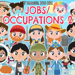 Jobs/Occupations 2 clipart, Black and White, Digital Stamps, Farmer, Musician, Nurse, Astronaut, Barber, Janitor, Director, Detective