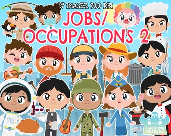 Jobs/Occupations 2 clipart, Black and White, Digital Stamps, Farmer, Musician, Nurse, Astronaut, Barber, Janitor, Director, Detective