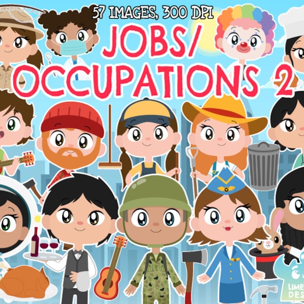 Jobs/Occupations 2 clipart, Instant Download Art, Farmer, Musician, Nurse, Astronaut, Barber, Janitor, Director, Detective, Geologist