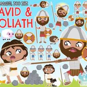 David & Goliath Clipart, Black and White, Digital Stamps, Bible Stories, Religion, Religious, Harp, Philistine, Israelite, King, Biblical