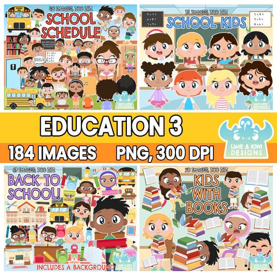 Education Clipart Bundle 3, Black and White, Digital Stamps, School, Classroom, Kids, Children, Teachers, Subjects, Desk, Back to School,