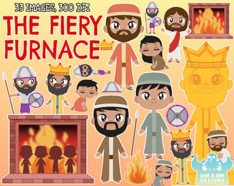 The Fiery Furnace Clipart, Black and White, Digital Stamps, Shadrach, Meshach, Abednego, King Nebuchadnezzar, Bible stories, Biblical, Jesus
