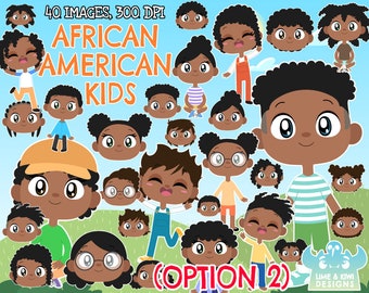 African American Kids (Option 2) Clipart, Instant Download Art, Commercial Use Clip Art, Boy, Girl, Child, Children Kids of the World