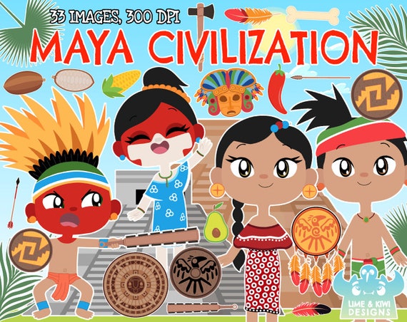 Maya/mayan Civilization Clipart, Black and White, Digital