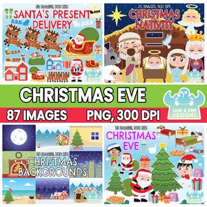 Heiligabend, Clipart-Bundle 1, schwarz weiß, digitale Briefmarken, Weihnachtshintergründe, Weihnachtsmann, Weihnachtsgeschenk, Weihnachtsbaum