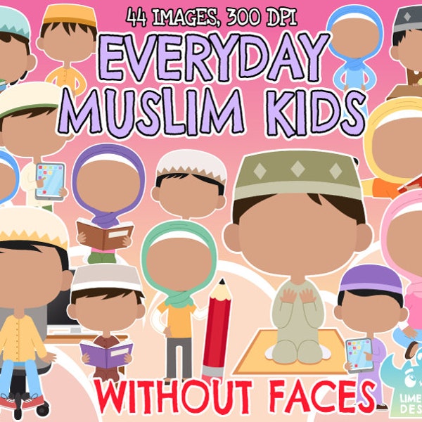 Everyday Muslim Kids without Faces Clipart, Black and White, Digital Stamps,  Islamic kids, Children, Kids of the world, Praying kids