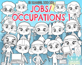 Jobs/Occupations 1 Digital Stamps, Instant Download Art, Artist, Bus driver, Butcher, Carpenter, Sporting coach, Computer technician