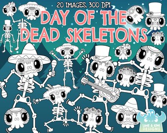 Day of the Dead Skeletons Digital Stamps, Instant Download, Halloween, Día de Muertos, Sugar Skulls, Mexican, Mexico, Rose, Skull, Sombrero