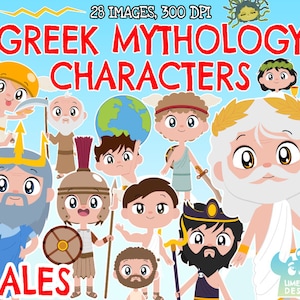 Greek Mythology Characters - Males clipart, Black and White, Digital Stamps, Immortal Clipart, Greek God, Mythical, Zeus, Hades Poseidon