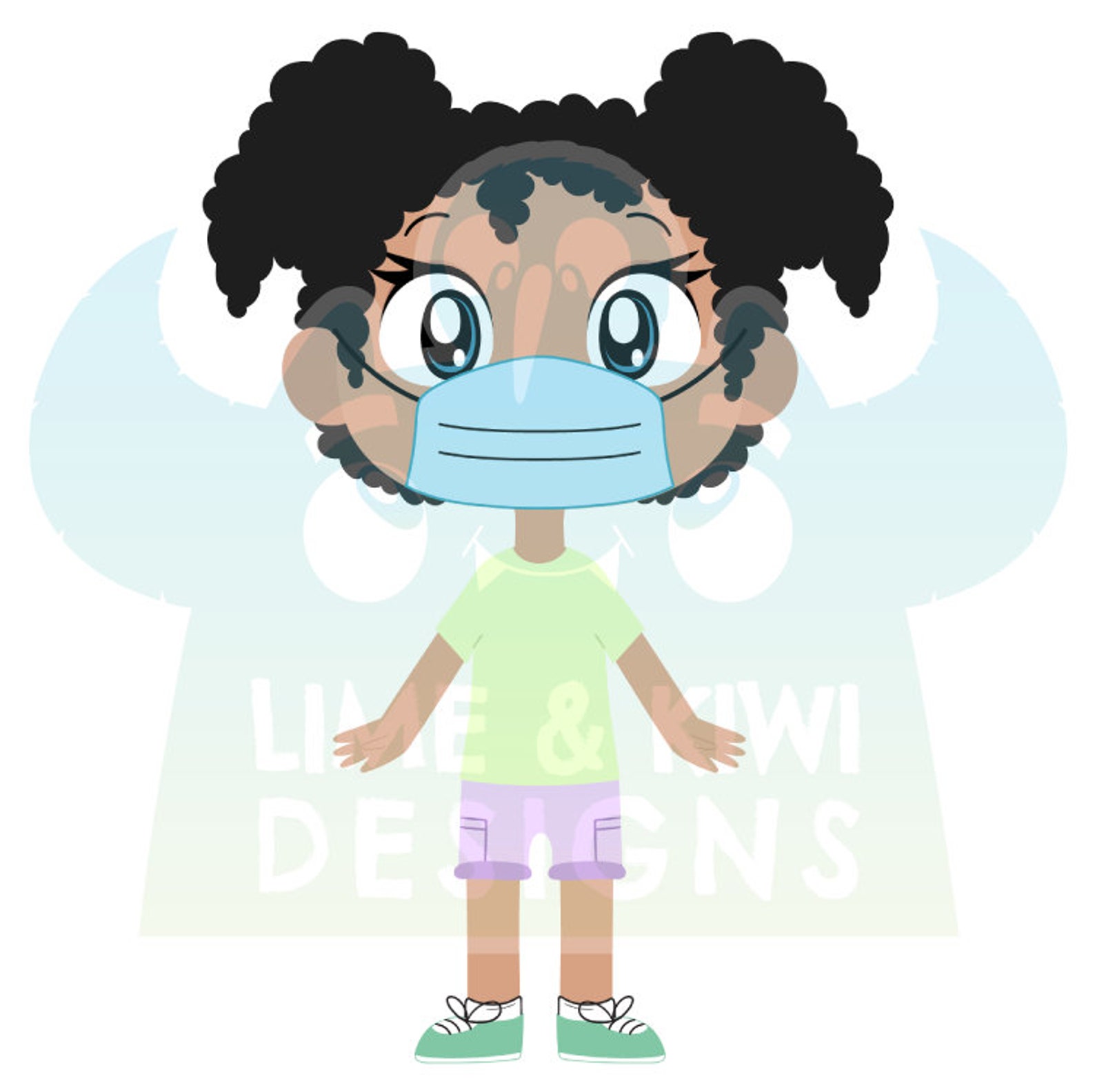 African American Kids with Face Masks Clipart Boy Girl Etsy