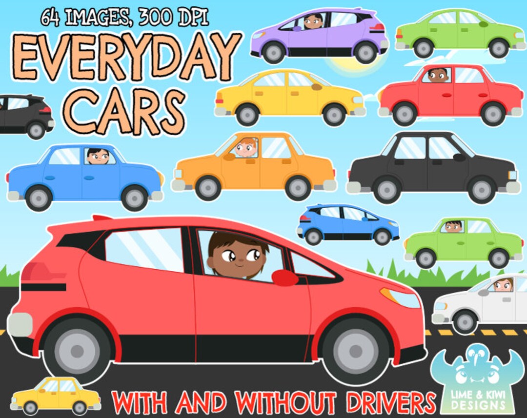 Everyday Cars Clipart, Black and White, Digital Stamps, Road, Vehicle ...