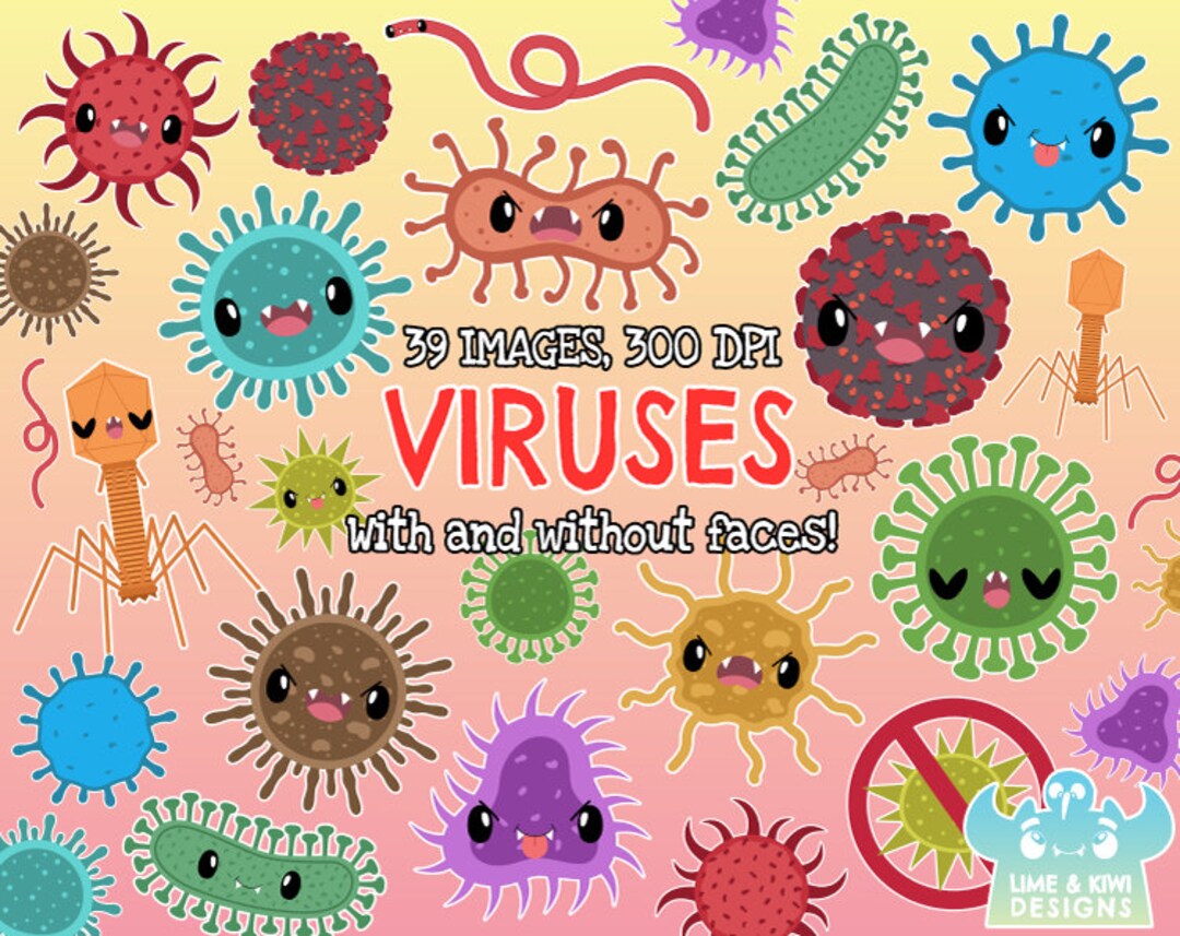 Viruses Clipart, Black and White, Digital Stamps, Germs, Diseases ...