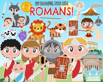 Ancient Rome Clipart, Black and White, Digital Stamps, Commercial Use Clip Art, Emperor, Colosseum, Gladiator, Lion, Tiger, Wolf, Romans