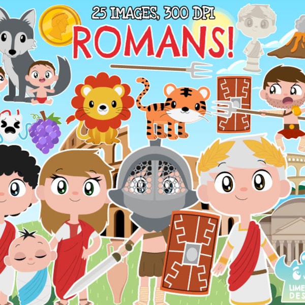 Ancient Rome Clipart, Instant Download Art, Commercial Use Clip Art, Emperor, Colosseum, Gladiator, Lion, Tiger, Wolf, Romans, Statue