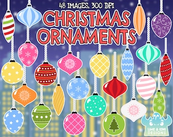 Christmas Ornaments Clipart, Instant Download Art, Commercial Use Clip Art, Christmas Tree, Christmas Decorations, Christmas Day