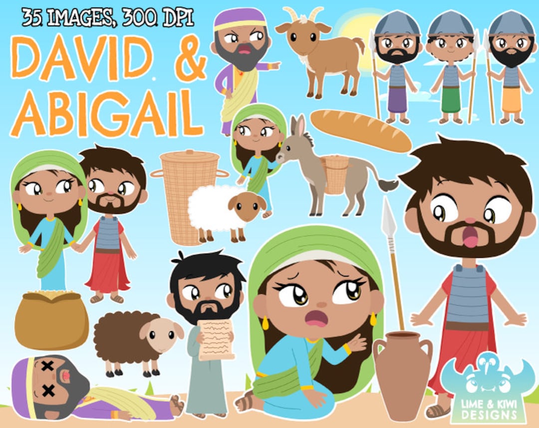 David and Abigail Clipart, Black and White, Digital Stamps, Bible