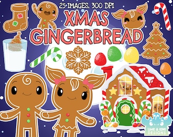 Christmas Gingerbread Clipart, Black and White, Digital Stamps, Commercial Clip Art, Festive, Christmas, Xmas, Gingerbread man, Candy, Snow